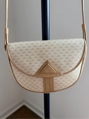 Vintage 1980s Liz Claiborne Accessories Monogram Leather Trim Crossbody Bag